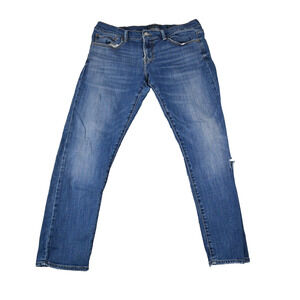 Lucky Brand Jeans Mens 34/30 (33x29 Meas) 110 Skinny Blue Denim Distressed